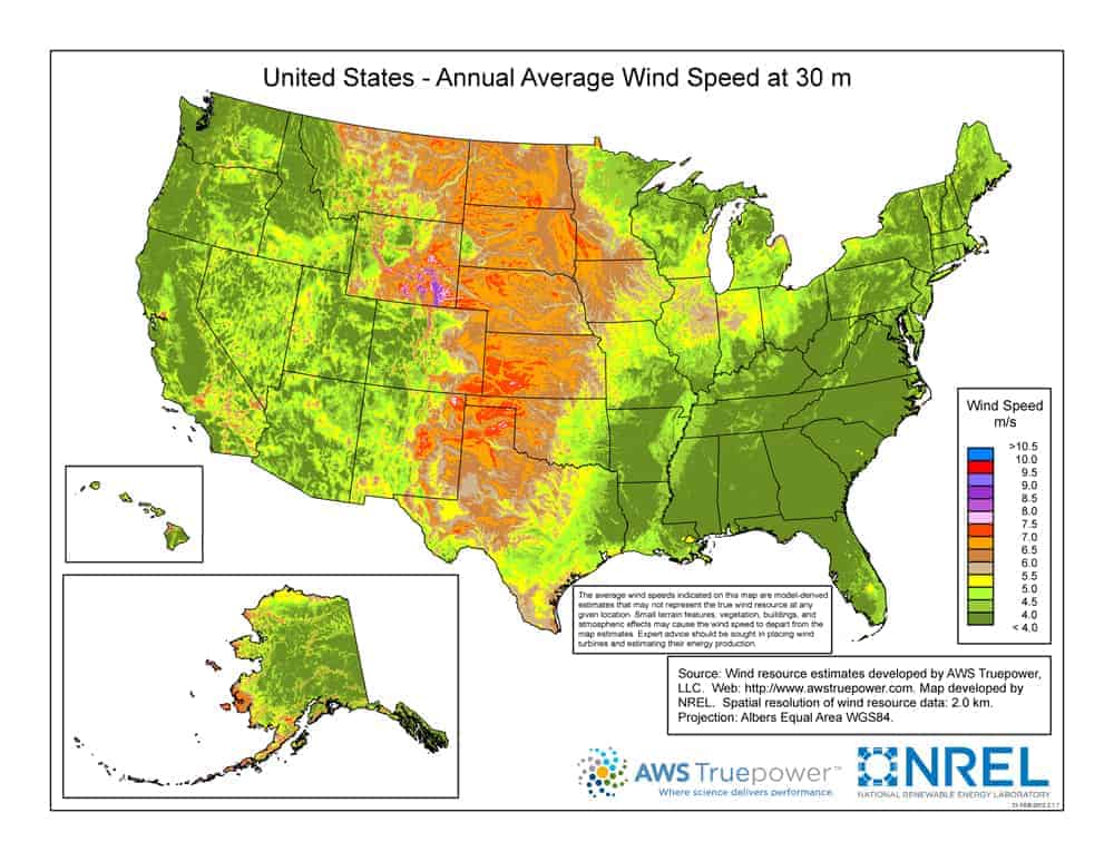 wind speed in the USA